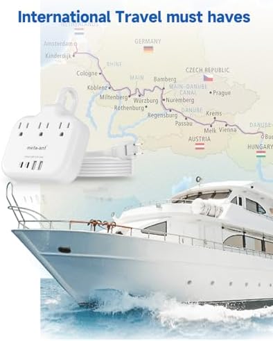 Ultimate Universal Travel Plug Adapter with PD30 W Fast Charging Hub – 3 Multi-Port Connectivity for International Travel, Featuring Dual USB-C & USB-A Outputs, 3 ft Extension Cord for Effortless Power in EU, US, UK, France & Spain – Perfect Solution for Global Adventurers Seeking Reliable Charging Options