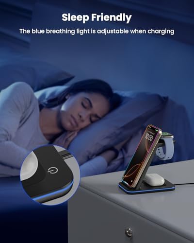 CIYOYO 3-in-1 Fast Wireless Charging Dock – Streamlined Power Hub for i Phone 16/15/14/13/12/SE, Apple Watch Series 9/8/7/6/SE/5/4, and Air Pods Pro/3/2 – Maximize Charging Efficiency with Innovative Safety Features and Sleek Aesthetic Design for Modern Living