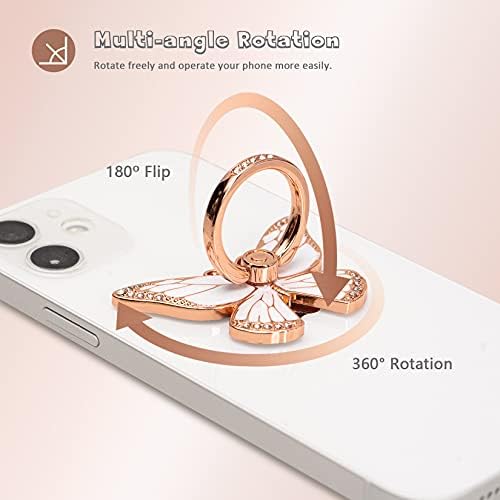 Glitter Butterfly Phone Ring Grip Holder – 360-Degree Rotating Kickstand for i Phone, Samsung Galaxy & Android – Stylish Rhinestone Design for Enhanced Durability and Comfort – Perfect Gift for Women and Girls – Secure Adhesive for Optimal Grip – Versatile Stand for Video Calls, Streaming & More