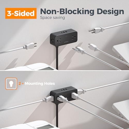 TESSAN 5 FT Flat Plug Extension Cord with 4 AC Outlets, 1 USB-C & 2 USB-A Ports – 900 Joules Surge Protector Power Strip for Home Office & Dorm Room – Maximize Charging Efficiency & Space Savings with Versatile Power Accessory