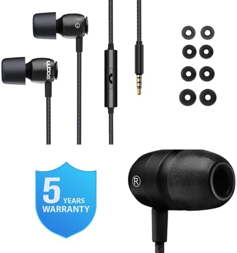 LUDOS Clamor Wired Earbuds – Premium Noise-Isolating In-Ear Headphones with Memory Foam Tips, Built-in Microphone, 5-Year Warranty – Perfect for i Phone and Samsung Users, Ideal for Students and Small Ears in Stylish Pink – Ultimate Sound Quality and Comfort for Everyday Use