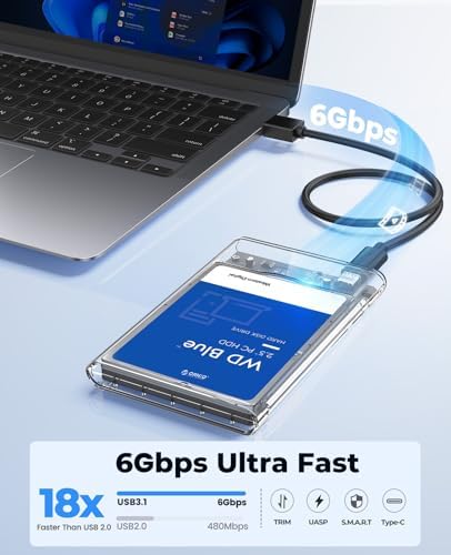 ORICO 2.5” SATA to USB 3.1 Type-C Hard Drive Enclosure – High-Speed External HDD/SSD Case with UASP Support for Seamless Data Transfer, Compatible with Mac & Windows, Ideal for 7 mm and 9.5 mm Drives – Reliable Storage Solution for Professionals and Casual Users