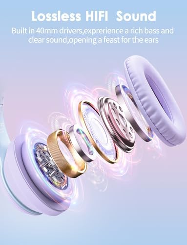 Whimsical Cat Ear Bluetooth Headphones for Kids & Adults – Immersive Hi-Fi Sound, 55-Hour Playtime, LED Light-Up Design, Built-In Microphone, and Universal Compatibility with i Phone, i Pad, Laptop & PC for Ultimate Fun and Comfort