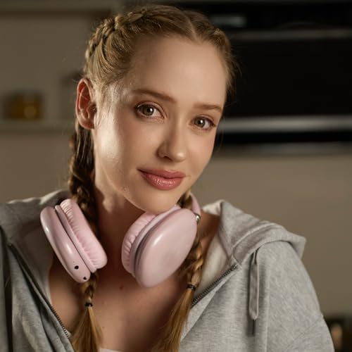 Stylish Pink Over-Ear Bluetooth Headphones – 28-Hour Battery Life with Advanced Microphone for Crystal Clear Calls – Ideal for Music Enthusiasts and Active Lifestyles – Effortless Connectivity with i OS & Android – All-Day Comfort for Extended Use