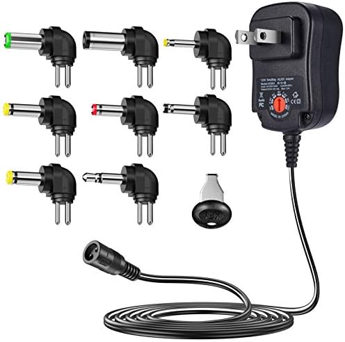 Universal 12 W Multi-Voltage AC/DC Power Adapter with 8 Interchangeable Plugs – Versatile Solution for 3 V to 12 V Electronics – Compact, Efficient, and Safe Power Supply for Home and Professional Use