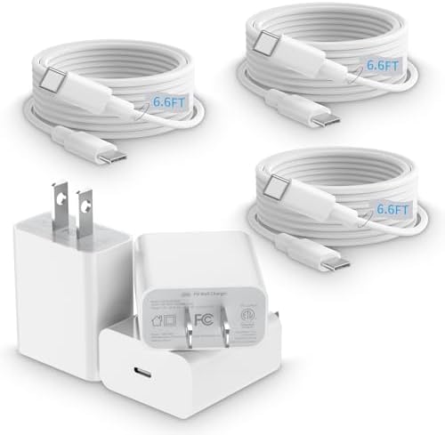 Elevate Your Charging Experience with the Premium 3-Pack 20 W PD USB-C Fast Charger Set – Includes Three 6.6 ft Durable Type-C Cables for Seamless Power Delivery to i Phone 16/15, i Pad Pro, Air Pods & All Android Devices – Unrivaled Speed, Universal Compatibility, and Advanced Safety Features for Effortless Daily Use
