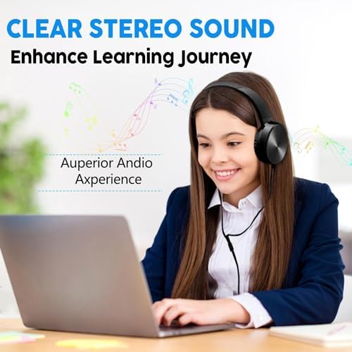 Classroom Headphones Bulk Pack – 10 On-Ear Student Headsets with Superior Stereo Sound, Comfortable Swivel Ear Pads for Engaging Learning and Online Classes – 3.5 mm Compatible for Ultimate Convenience (Black) – Perfect for Schools, Libraries, and Group Learning Activities