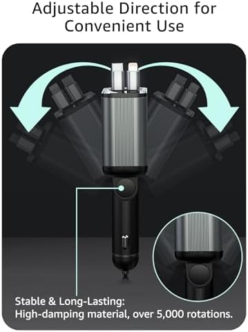 Ultimate 145 W Retractable USB C Car Charger – Fast Charging Solution with Dual Cables & Extra USB Ports for Seamless Compatibility with i Phone 16/15, Samsung S25/24/23/22, Pixel 9/8/7 – Stylish, Compact Design for On-the-Go Power Management