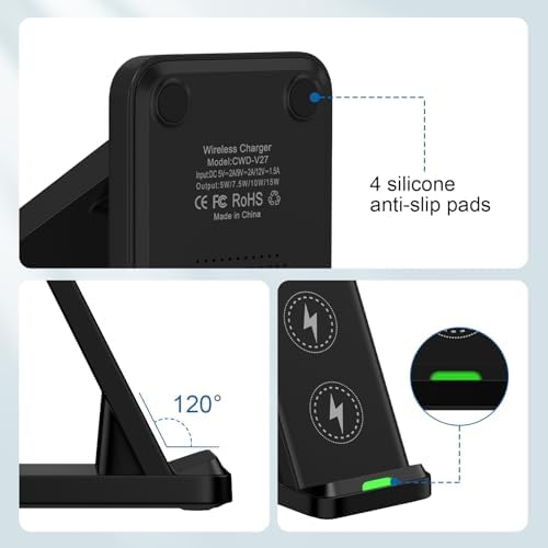 Fast Wireless Charger Stand for Google Pixel 9 A & Samsung Galaxy Series – 15 W High-Speed Charging Dock with Dual Coils for Optimal Viewing and Enhanced Compatibility – Ideal for Desk or Nightstand Use – Safe, Case-Friendly Design with Intelligent Charging Modes for Efficient Power Delivery