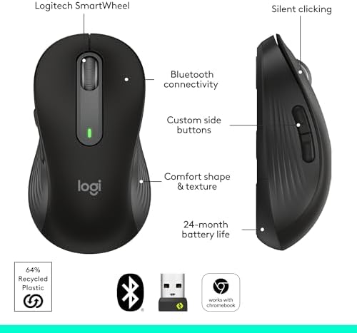 Logitech Signature M650 L Wireless Mouse for Large Hands – Ergonomic Comfort, 2-Year Battery Life, Silent Click Technology, Customizable Functions, Bluetooth Compatible with PC/Mac/Chromebook – Elegant Off White Finish for Professional & Casual Use