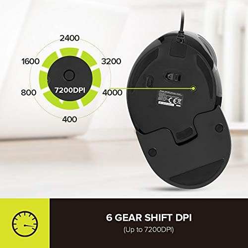 De LUX RGB Wired Ergonomic Vertical Mouse for Large Hands – 4000 DPI Precision Tracking, 6 Customizable Buttons, and Detachable Wrist Rest for Ultimate Comfort and Carpal Tunnel Relief – Perfect for Prolonged Use and Gaming Performance