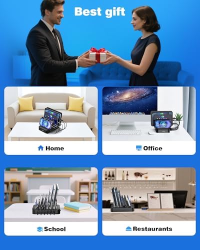 MSTJRY Multi-Device Charging Station: 6-Port USB Fast Charger Hub for Family Organization – Sleek Black Dock for i Phone, i Pad, Android, and Tablets – Smart Charging Technology with Safety Features for Efficient Power Management