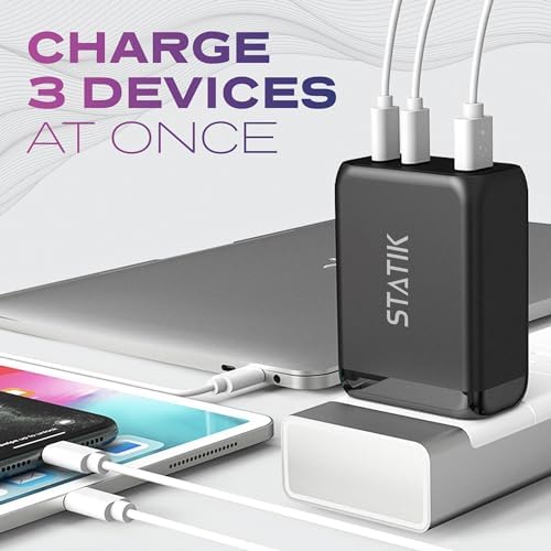 STATIK 100 W Ga N Fast Charger Block – Triple USB-C Ports for High-Speed Charging | Universal Compatibility with Mac Book, i Phone, Samsung, and Laptops | Compact Design for Efficient Power Delivery and Safety Features