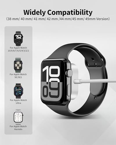 2025 Enhanced Magnetic Wireless Charger for Apple Watch – 3 FT Portable Charging Cable with Dual USB Power Adapter for Fast and Efficient Charging of All Models, Including Ultra/10/9/8/7/SE/SE2/6/5/4/3/2/1 – Seamless Magnetic Alignment and Durable Design for Active Lifestyles
