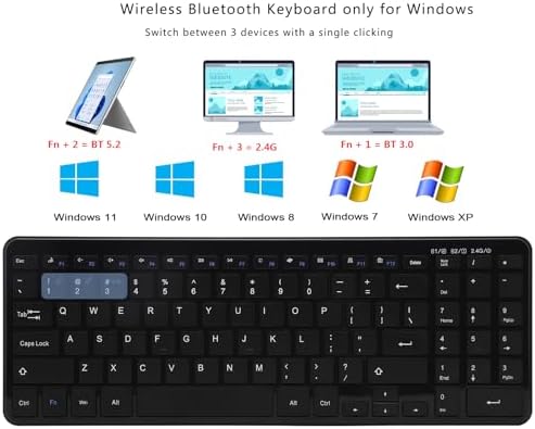 Universal Wireless Bluetooth Keyboard with Ergonomic Design, Dual USB & Bluetooth Connectivity, Number Pad & Media Hotkeys – Perfect for Windows Laptops, Tablets & More, Enhancing Productivity & Comfort