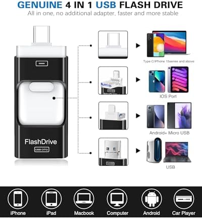 4-in-1 Rose Pink 256 GB Flash Drive for i Phone & i Pad – Versatile USB Type C Memory Stick for Seamless File Transfers Across Android, Computers & More – Enhanced Speed & Storage Solution for Photos, Videos, and Documents