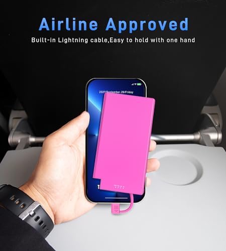 TNTOR Ultra-Thin 5000 m Ah Portable Charger with Built-in Lightning Cable – Lightweight Power Bank for i Phone 14/13/12/11/X/8 – Essential Travel Companion for Fast Charging and Enhanced Device Compatibility