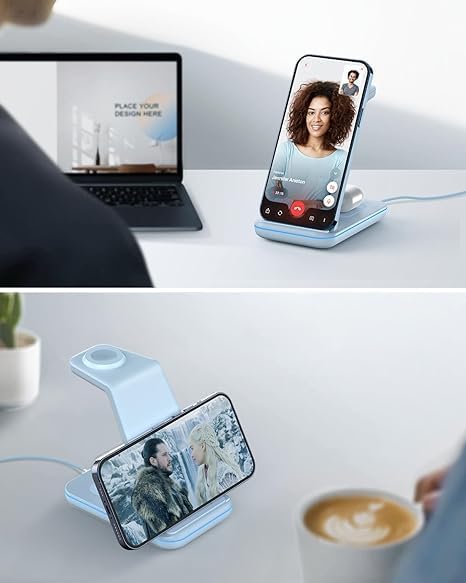 Magnetic Wireless Charging Station for i Phone 15/14/13/12 Pro Max & Apple Devices – Joy Geek 3-in-1 Fast Charger Pad for i Phone, Apple Watch Ultra 9-2, and Air Pods – Compact Design with Enhanced Compatibility and Secure Magnetic Alignment