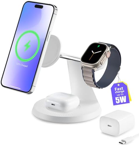 Revolutionary 3-in-1 Wireless Charging Hub for Apple Devices – High-Speed Charging Dock for i Phone 12-16, Apple Watch & Air Pods with Mag Safe Technology – Compact & Clutter-Free Design for Home or Office Use