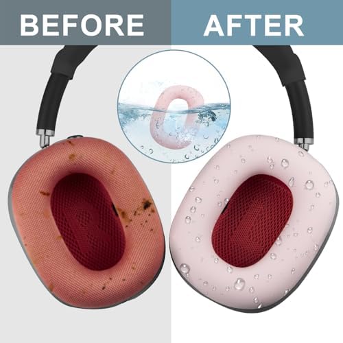 SOPROM Air Pods Max Premium Comfort Kit – Breathable Mesh Earpads, Protective Headband Cover, TPU Scratch-Resistant Case, and Silicone Grip Sleeves in Stylish Pink – Sweatproof Accessories for Ultimate Audio Enjoyment and Longevity