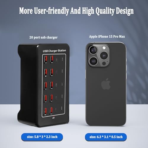 Ultimate 100 W USB C Charger Block – 20-Port Multiport Hub for Fast Charging Apple i Phone, i Pad, and Samsung Galaxy Devices – Compact Desktop Solution with Enhanced Safety Features and Rapid Device Compatibility