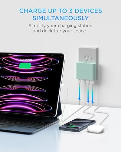 i Home 32 W AC Pro Multi-Port USB Wall Charger Block – Fast Charging Station with 1 USB-C and 2 USB-A Ports for Universal Device Compatibility – Compact, Efficient Power Hub for Home, Office, and Travel