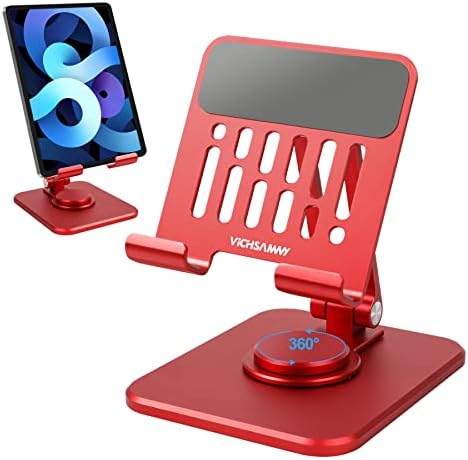Premium Aluminum 360° Rotating Adjustable Cell Phone Stand – Heavy-Duty, Foldable Design for 4-12.9 Inch Smartphones & Tablets – Stylish Red Finish for Home & Office Use – Enhance Productivity & Comfort with Ergonomic Viewing Angles