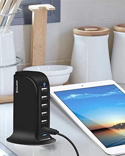 Aduro 40 W 6-Port USB Desktop Charging Hub – Multi-Device Power Station with Smart Flow Technology for Fast Charging i Phones, i Pads, and Smartphones – Sleek, Compact Design for Home and Office Use – Reliable Safety Features Ensure Optimal Device Protection