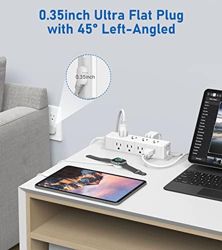 Maximize Workspace Efficiency with the 45 W USB-C Fast Charging Power Strip – 12 Outlets, 4 USB Ports, 1200 J Surge Protection, and 6 FT Flat Extension Cord for Seamless Under Desk Mounting and Enhanced Device Compatibility