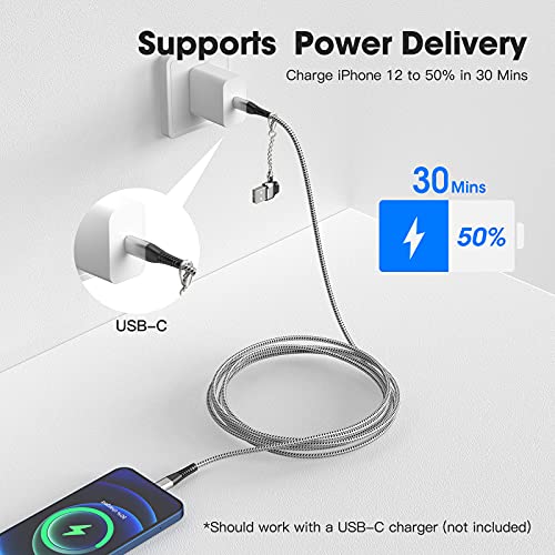 Apple MFi Certified 2-Pack i Phone Fast Charging Cables – 6 ft USB Type C to Lightning with USB C Female to USB A Male Adapter and Keychain – Ultimate Durability and Speed for i Phone 14/13/12 Pro Max/Mini/X/Xs/Xr Accessories