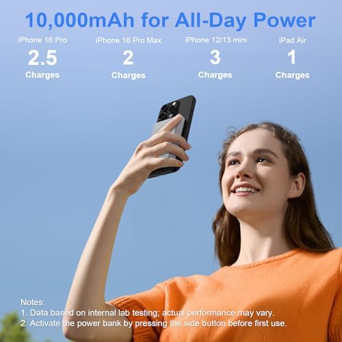 Ultra-Slim 10000 m Ah Magnetic Wireless Portable Charger – Fast 20 W Power Bank for Samsung Galaxy S25/S24/S23/S22/S21 & i Phone 16/15/14/13 – Dual Device Charging with Advanced Safety Features – Ideal for Travel & Daily Use – Compact Design for Maximum Portability and Convenience