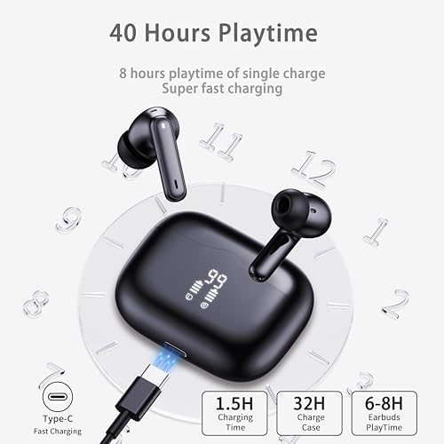 Premium Bluetooth 5.3 Wireless Earbuds with Deep Bass and 40-Hour Playtime – IP7 Waterproof In-Ear Headphones Featuring 4 HD Microphones for Crystal-Clear Calls and Ergonomic Comfort – Ideal for Android & i OS Users in Vibrant Green