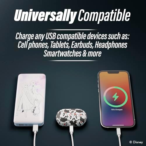 Disney Frozen 10,000 m Ah Portable Power Bank – Universally Compatible USB Charger for Elsa, Anna & Olaf Fans – Fast Charging, Lightweight Design & Ideal Gift for Girls and Women – Stay Powered On-the-Go with Enchanted Style