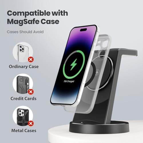 3-in-1 Magnetic Wireless Charging Station for Apple Devices – 15 W Qi Charger Stand for i Phone 16/15/14/13/12 Pro Max, Apple Watch Series 10-2 & Air Pods Pro 4/3/2 – Sleek Desk & Nightstand Organizer with Fast Charging, Sleep-Friendly LED Indicator, and Case Compatibility – Perfect for Home, Office, and Student Use