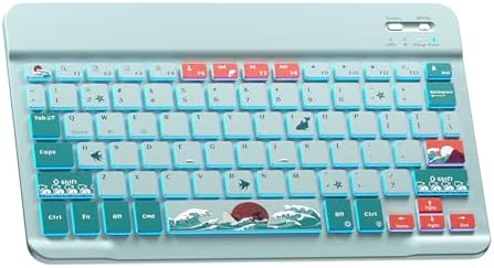 Ultra-Portable XVX WK60 Foldable Bluetooth Keyboard with Kanagawa Wave Art – Multi-Device Compatible Wireless Keyboard for i Pad, i Phone, Mac Book, Android & Windows – Long-Lasting 20-Hour Battery Life – Elevate Your Typing Experience Anywhere