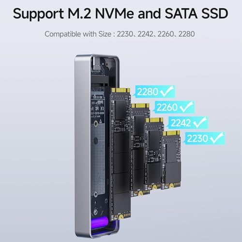 High-Speed M.2 NVME/SATA SSD Enclosure – USB 3.2 Gen 2 Adapter for 2230/2242/2260/2280 Drives, Maximize Data Transfer Performance with 10 Gbps Speeds, Durable Aluminum Design for Optimal Cooling and Portability, Perfect for Professionals and Gamers Seeking Quick Access to Large Files