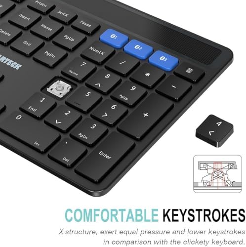 Revolutionize Your Typing: Arteck Solar Bluetooth Keyboard – Universal Multi-Device Wireless Solution for Windows, i OS & Android – Rechargeable, Ergonomic & Eco-Friendly Full-Size Keyboard for Enhanced Speed & Comfort on Desktop, Laptop, Tablet & Smartphone