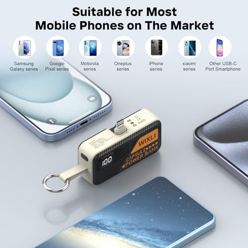 Compact 5000 m Ah USB-C Power Bank for i Phone 15 and 16 – Ultra-Lightweight Portable Charger with Built-in i OS Cable for Fast and Reliable Charging of Apple and Android Devices – Perfect for On-the-Go Power Solutions