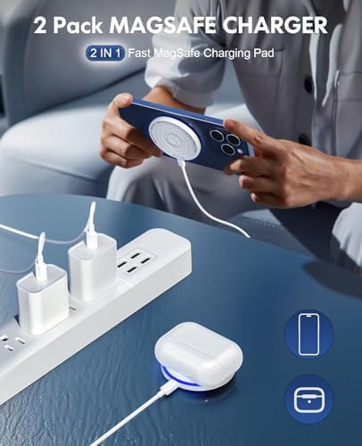 Mag Safe Wireless Charger Duo Pack – 15 W Fast Charging Magnetic Pads with 20 W Adapter & 6 FT Cables for i Phone 16/15/14/13/12 Series & Air Pods Pro – Ideal for Home, Office & Travel with Enhanced Compatibility & Safety Features