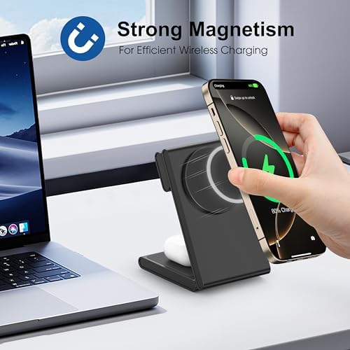 Ultimate 3-in-1 Magnetic Wireless Charging Station – High-Speed 20 W Foldable Charger for i Phone 12-16 Series, Apple Watch 10/Ultra 2, and Air Pods 4 – Portable Travel-Friendly Design with Adapter for Seamless Power Solutions