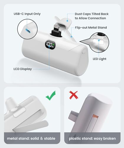 Ultra-Compact 5000 m Ah Power Bank with Built-in USB C Cable for i Phone 15 Pro Max – Reliable Portable Charger for i Phone 14/13, Samsung, Google, and More – Fast Charging Solution for On-the-Go Power Needs (Black)