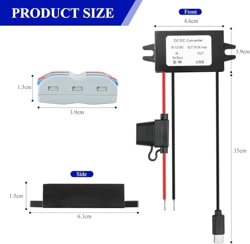 High-Efficiency Waterproof Dual USB DC/DC Adapter – 12/24 V to 5 V Converter with 3 A Output, Integrated Safety Fuse, and Compact Design for Reliable Vehicle Power Solutions and Outdoor Charging Needs