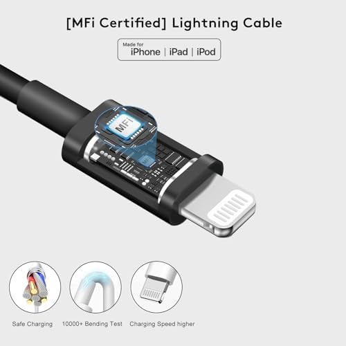 MFi-Certified 20 W Dual-Port USB-C Fast Charger with 5 FT Lightning Cable – Efficient Charging Solution for i Phone 14/13/12/11/XS/XR/X/i Pad/Air Pods Pro – Ideal for Home, Office, and Travel Needs
