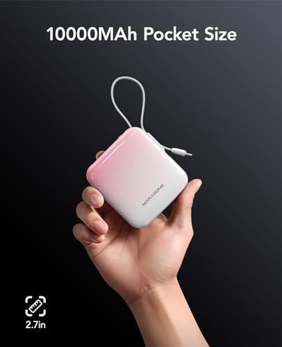 Ultra-Compact 10,000 m Ah Mini Power Bank – Fast Charging 20 W Dual Device Charger with Built-In Cables for i Phone, Samsung, Google & More – Perfect Travel Companion for On-the-Go Power Needs