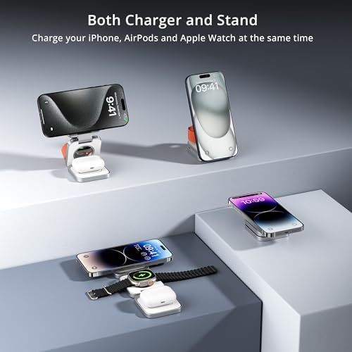 LULULOOK 3-in-1 Magnetic Wireless Charging Station – 15 W Fast Charger for i Phone 16/15/14 Series, 5 W Apple Watch Dock, and Air Pods Compatible with USB-C Cable – Sleek Aluminum Design for Enhanced Efficiency and Universal Device Compatibility