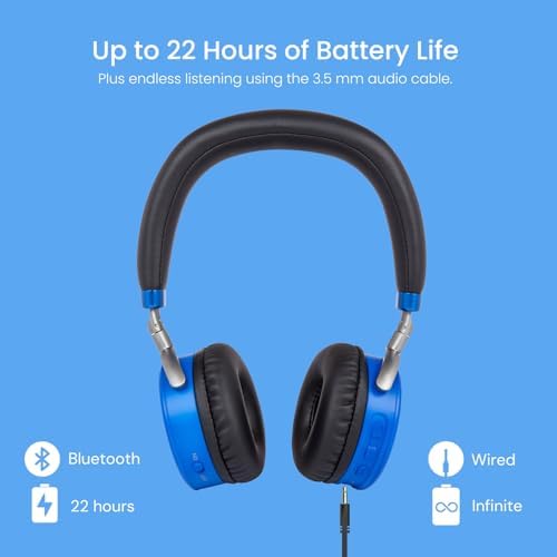Safe & Stylish Bluetooth Headphones for Kids – Puro Sound Labs Junior Jam Plus with Volume Limiting Technology, 22-Hour Battery Life, and Comfortable On-Ear Fit, Perfect for Tablets and Smartphones in Trendy Blue Finish