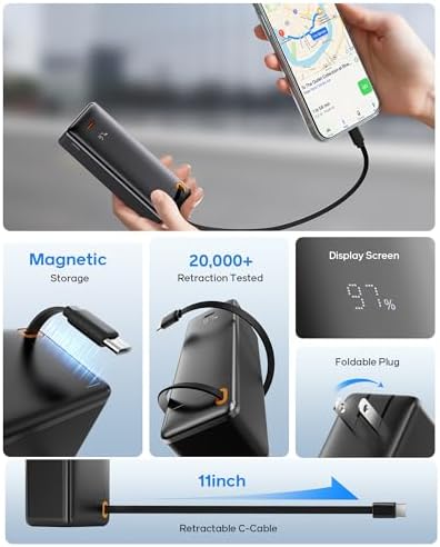 Revolutionary 3-in-1 Travel Charger for i Phone 16/15 | 10,000 m Ah Power Bank with Foldable Wall Plug and Retractable USB-C Cable | 30 W PD Fast Charging Capability, LED Power Indicator, TSA-Approved for Hassle-Free Business Trips | Unmatched Versatility and Quick Charge Solutions