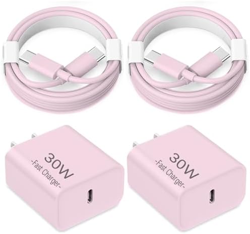 Premium i Phone 16/15 Fast Charging Adapter – Apple MFi Certified 30 W USB C Charger Block with 2 Pack 6 FT Type C Cord for Enhanced Efficiency in Pink – Ultimate Charging Solution for i Phone 16 Plus, 16 Pro, 16 Pro Max, and 15 Pro Max – Stylish and Portable Power for Home and Travel