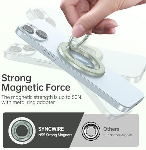 Syncwire Magnetic Phone Ring Holder – Titanium Alloy Kickstand for i Phone 12-16 Pro Max & Compatible Android Devices – Ergonomic Design, Enhanced Mag Safe Stability, Lightweight Grip for Ultimate Hands-Free Convenience