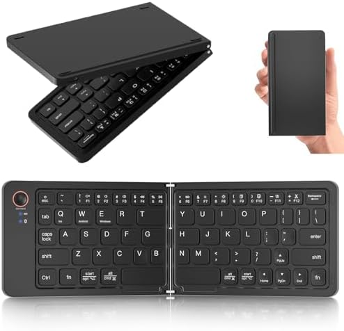 Ultra-Slim Foldable Bluetooth Keyboard – Portable, Rechargeable Wireless Full-Size Design for i OS, Android & Windows – Perfect Travel Companion for Smartphones, Tablets & Laptops – Enhance Your Mobile Productivity Anywhere